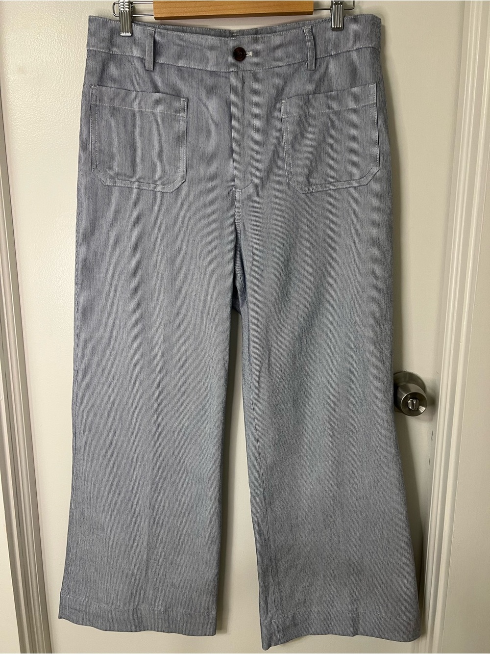J. Crew Blue and White Striped High Waisted Wide Leg Minimalist Work Pants